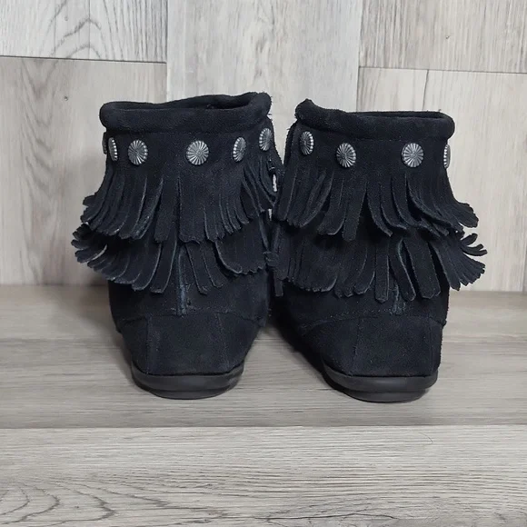 Minnetonka Womens 11 Double Fringe Suede Zip Boots Moccasin Style Southwestern - Picture 4 of 9